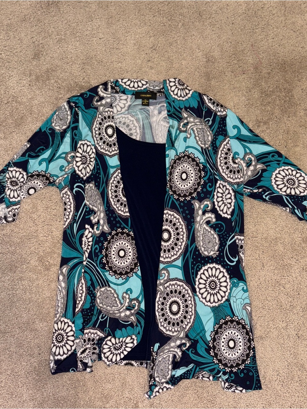 Espresso Open Front Paisley Cardigan with built-in tank Size: M